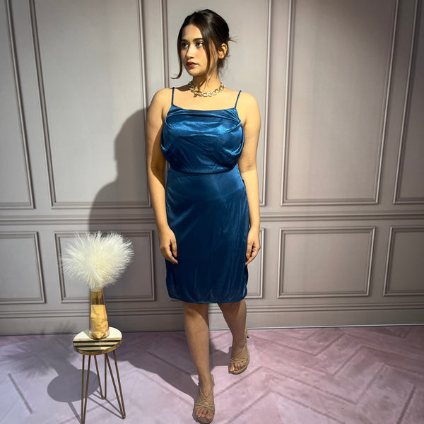 Blue Satin Elegant Slip Dress