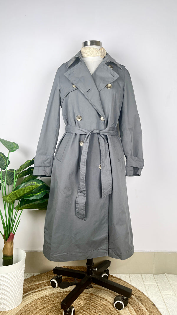 Trendy Double-Breasted Gray Trench Coat