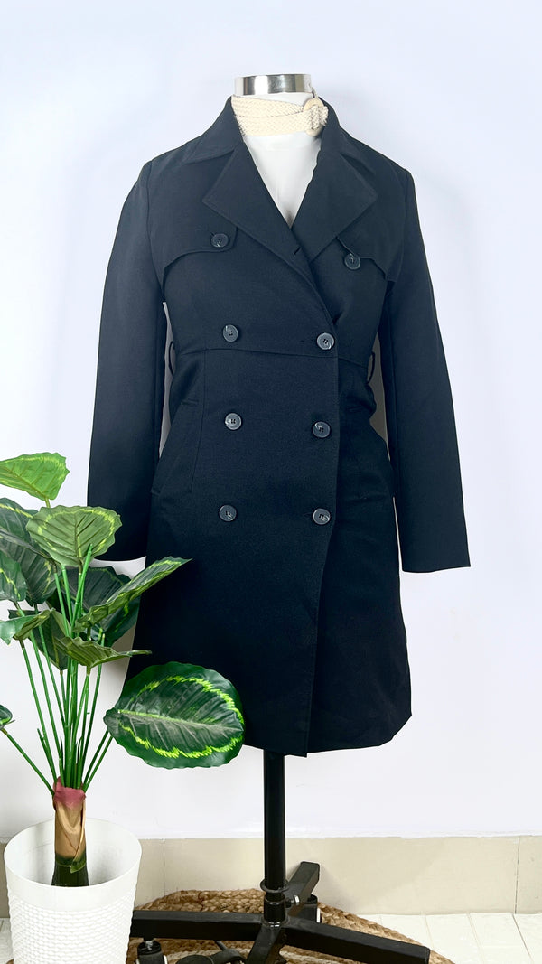 Trendy Double-Breasted Black Trench Coat