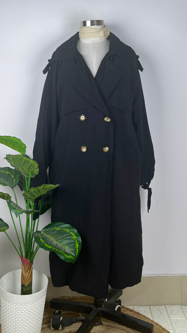 Classic Double-Breasted Black Trench Coat