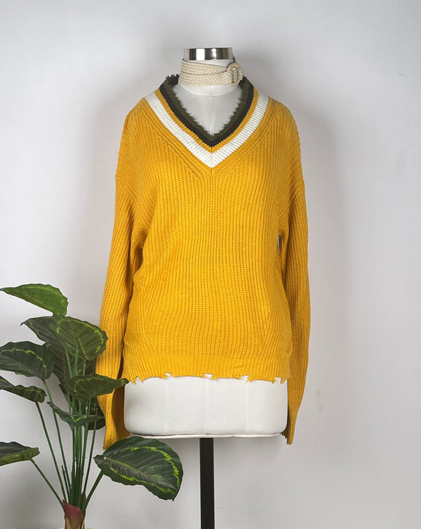 Retro V-Neck Yellow Sweater