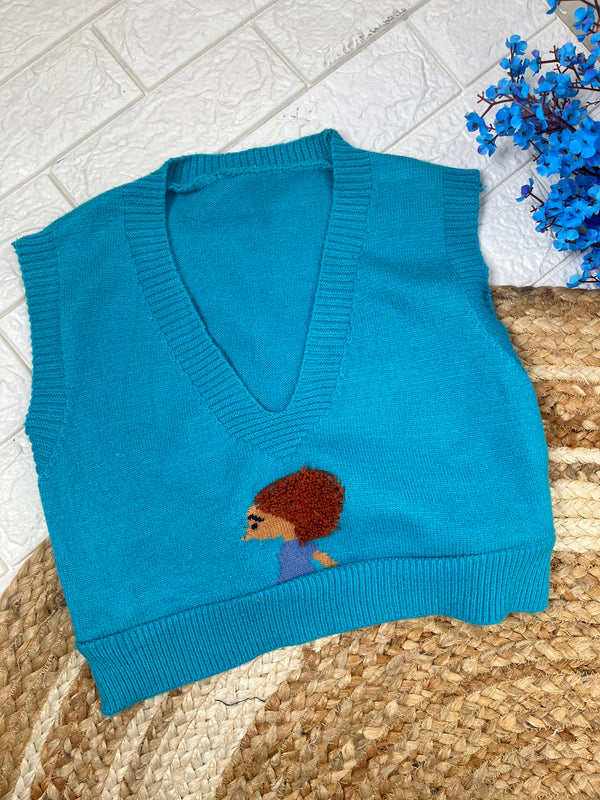 Cozy V-Neck Blue Sweater-Vest