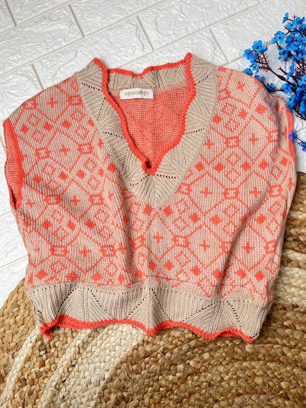 Simplicity V-Neck Orange Sweater-Vest