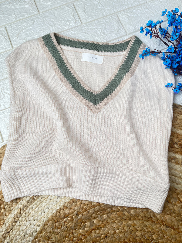 Simplicity V-Neck Cream Sweater-Vest