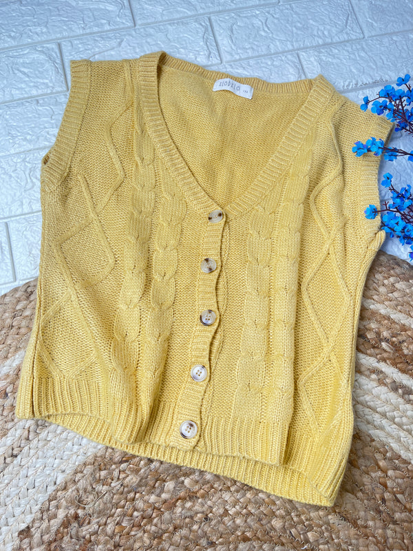 Retro Buttoned Yellow Sweater-Vest