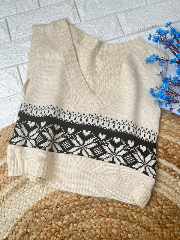 Cozy V-Neck Cream Sweater-Vest