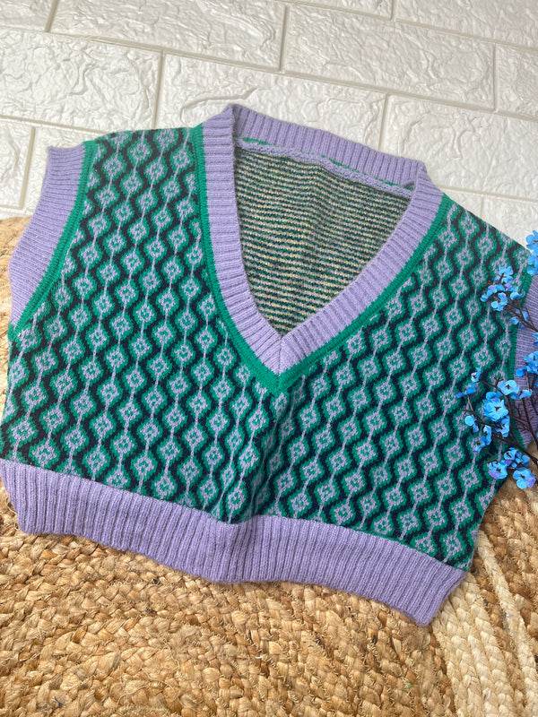 Retro V-Neck Green Sweater-Vest