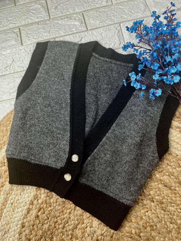 Retro V-Neck Charcoal Sweater-Vest