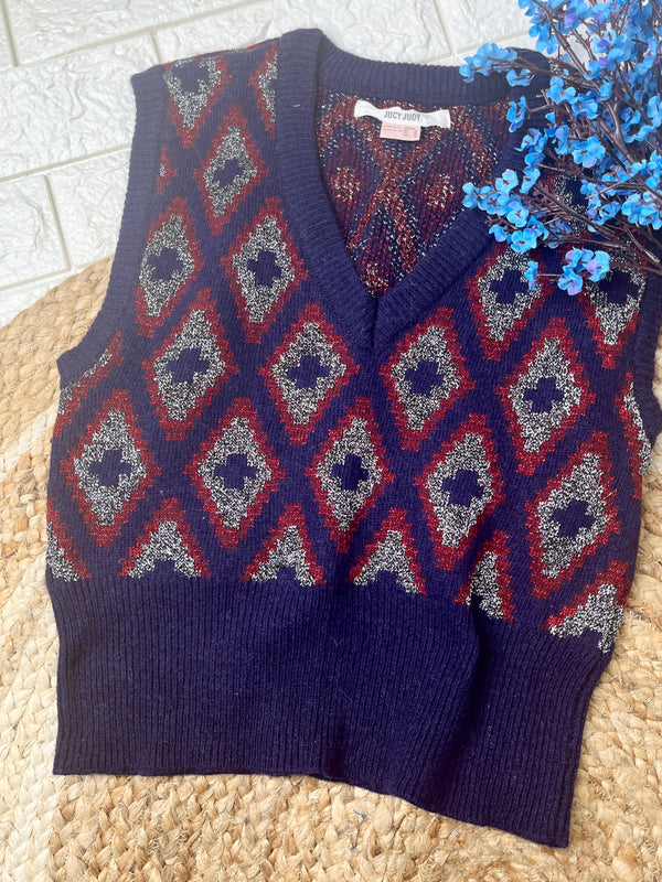 Trendy V-Neck Blue Sweater-Vest