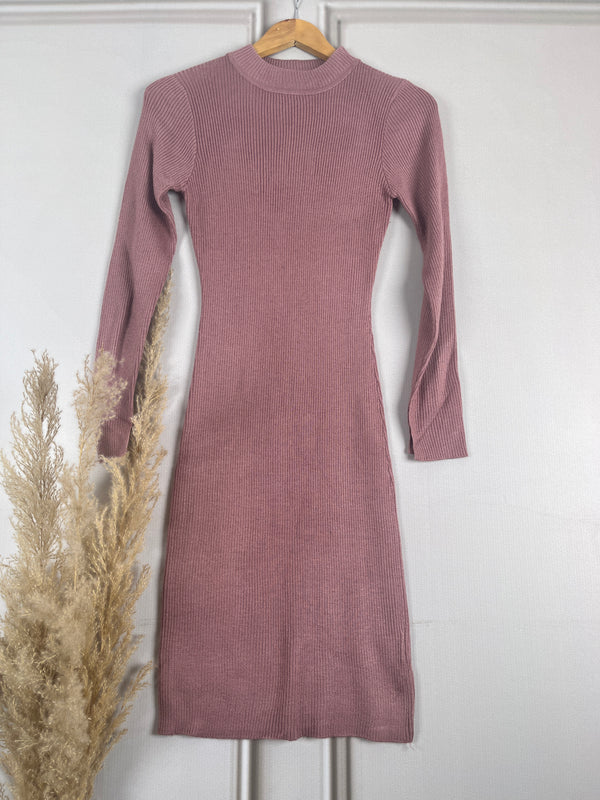 Classic Pink Bodycon Woollen Dress