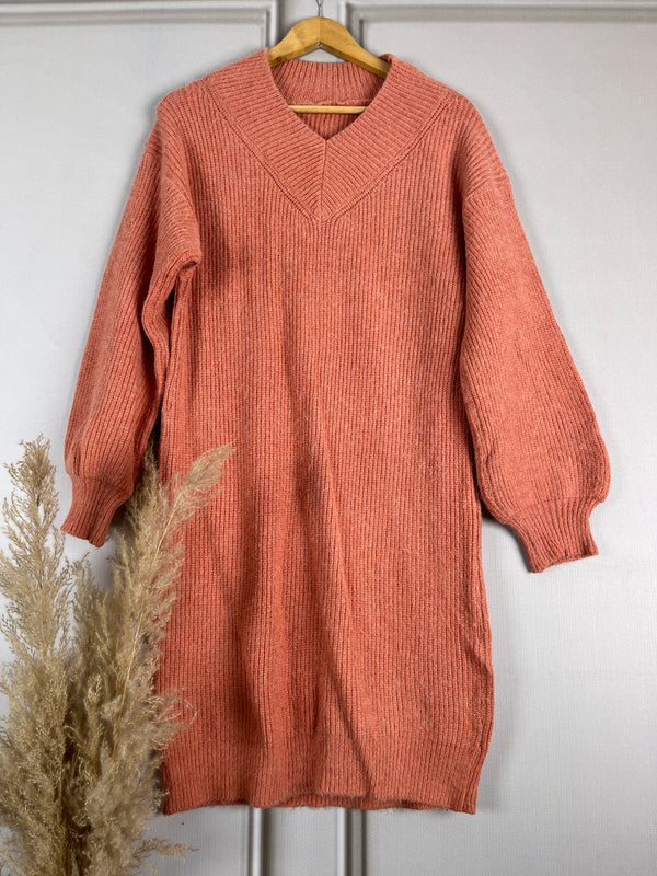 Retro Orange Straight-Fit Woollen Dress