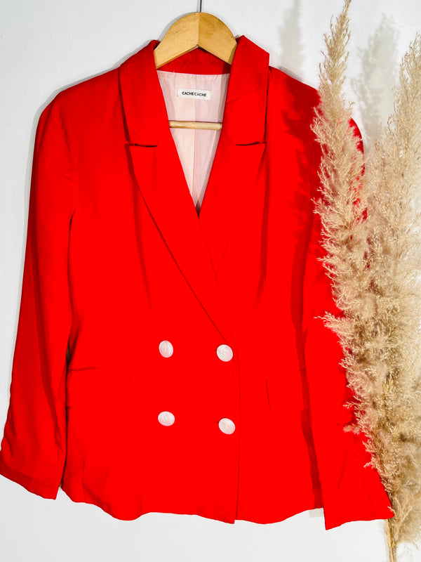 Classy Buttoned Double Pocket Red Blazer