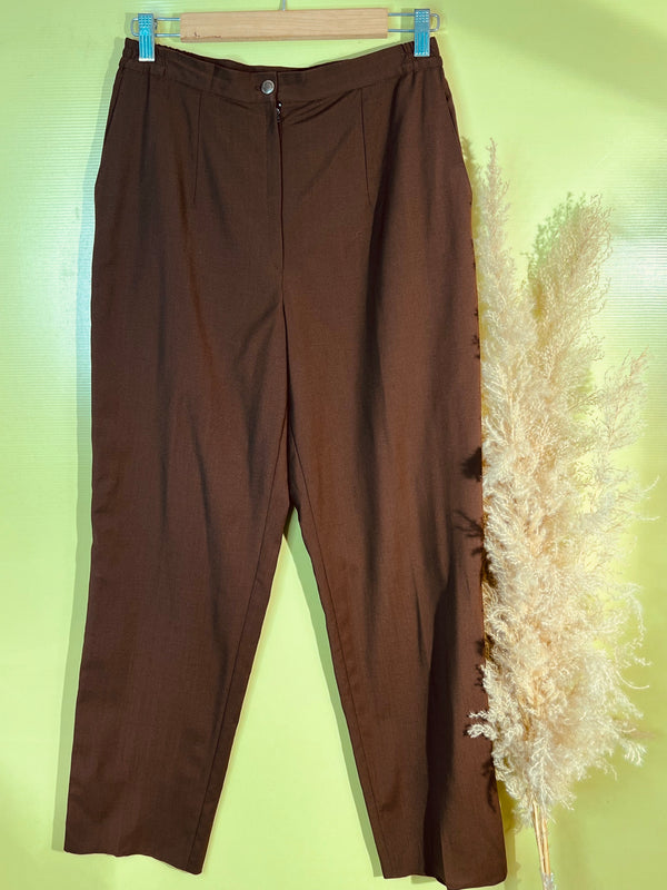 Brown Mid-Waist Straight-Fit Pants