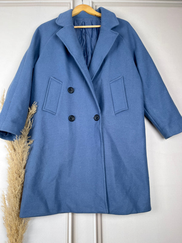 Simplicity Buttoned Blue Fur Coat