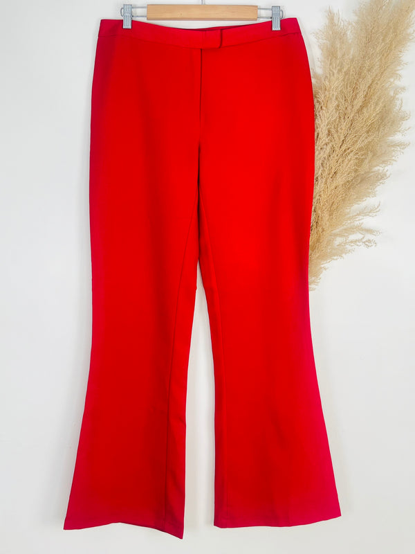 Red Mid-Waist Flare Pants