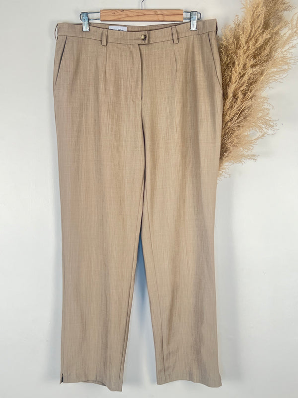 Beige High-Waist Straight-Fit Pants