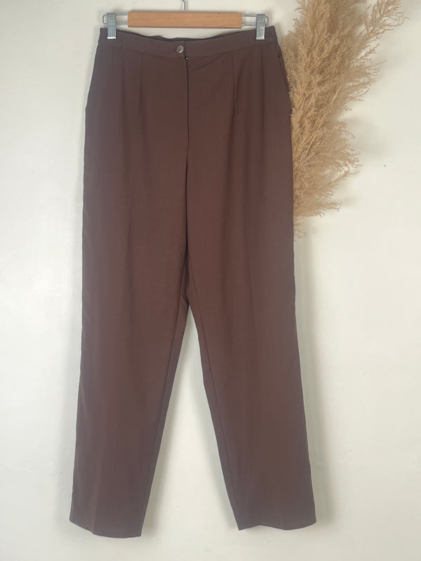 Brown High-Waist Straight-Fit Pants