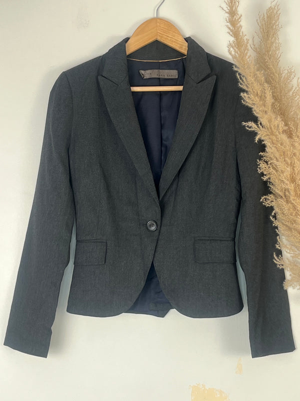 Zara Basic Solid Charcoal Blazer