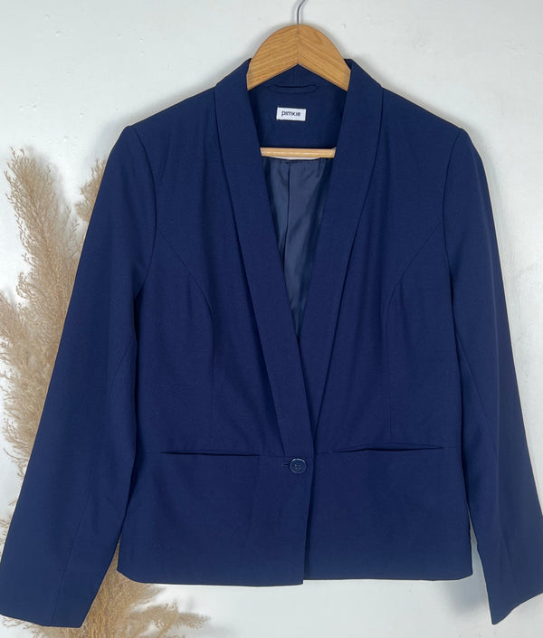 Regular Double Pocket Solid Blue Blazer