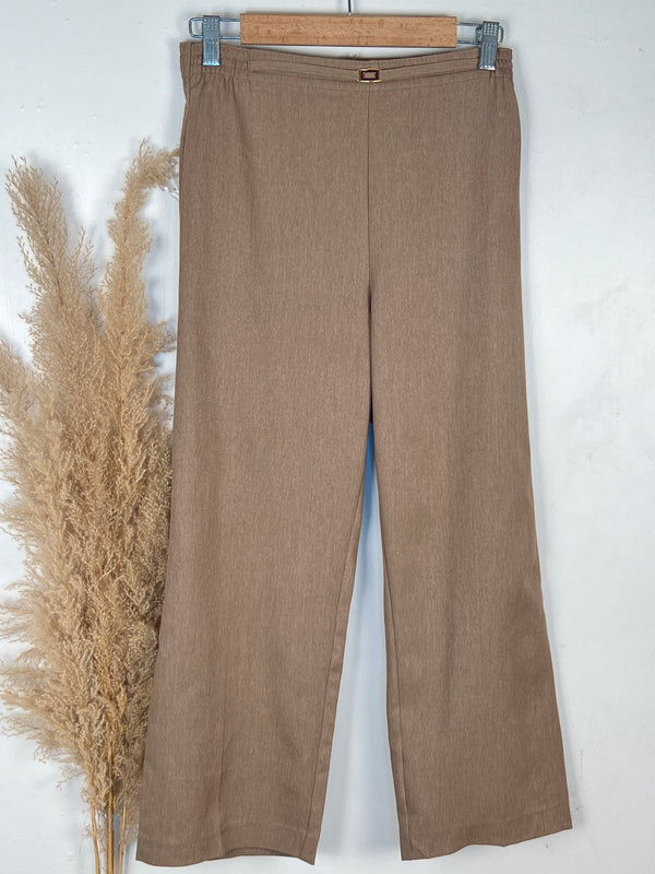 Beige High-Waist Straight-Fit Pants