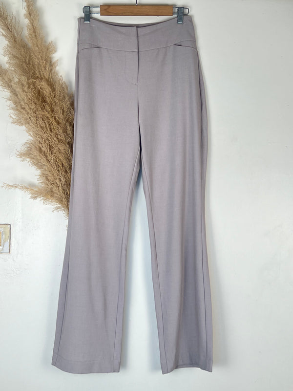 Gray High-Waist Straight-Fit Pants