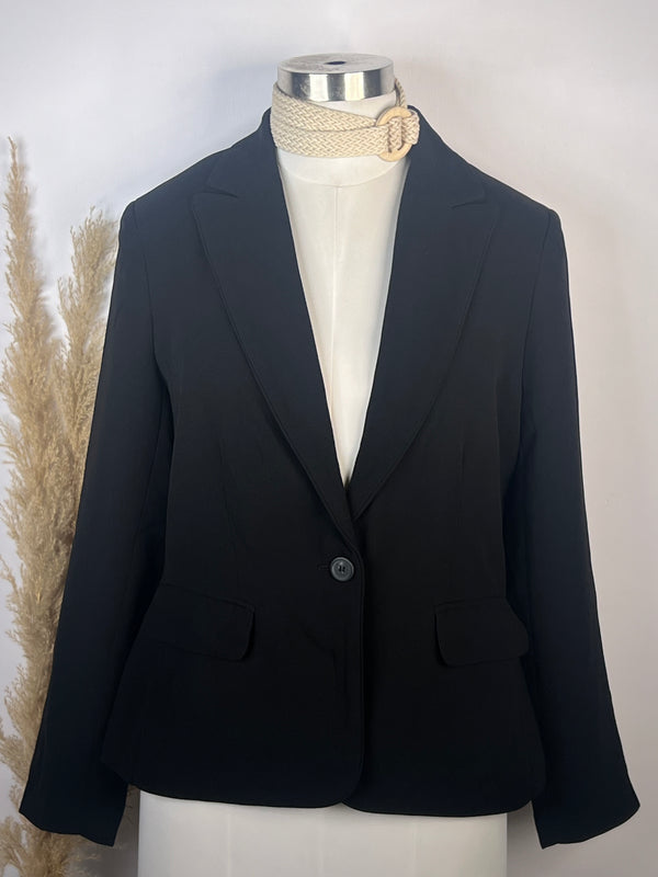 Vintage Double Pocket Solid Black Blazer