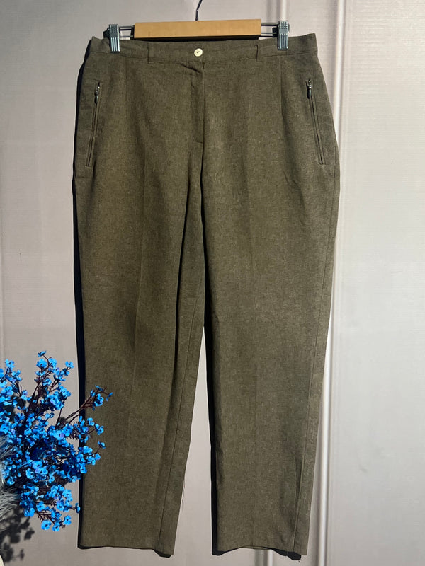 Beige Mid-Waist Straight-Fit Pants