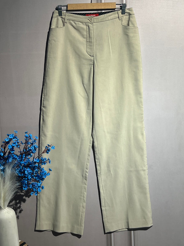 Cream Mid-Waist Straight-Fit Pants