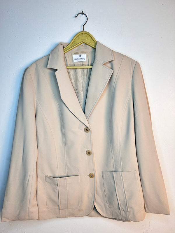 Retro Double Pocket Solid Cream Blazer