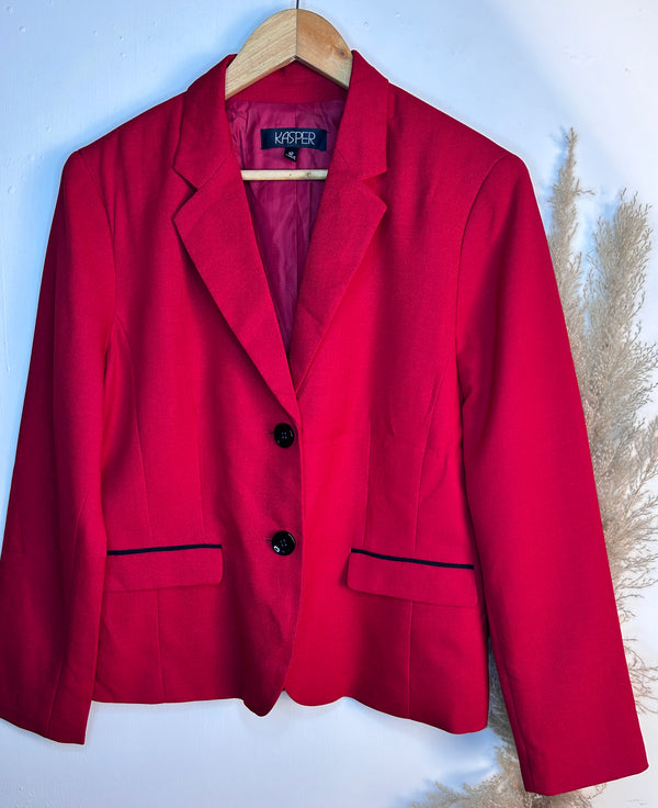 Trendy Buttoned Solid Red Blazer