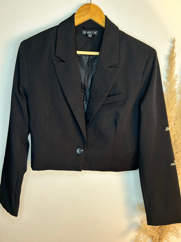 Classy Buttoned Solid Black Blazer