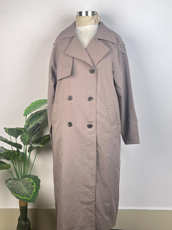 Classic Double-Breasted Gray Trench Coat