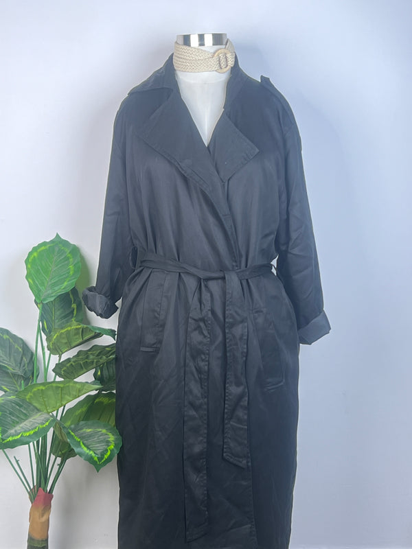 Retro Double Pocket Black Trench Coat