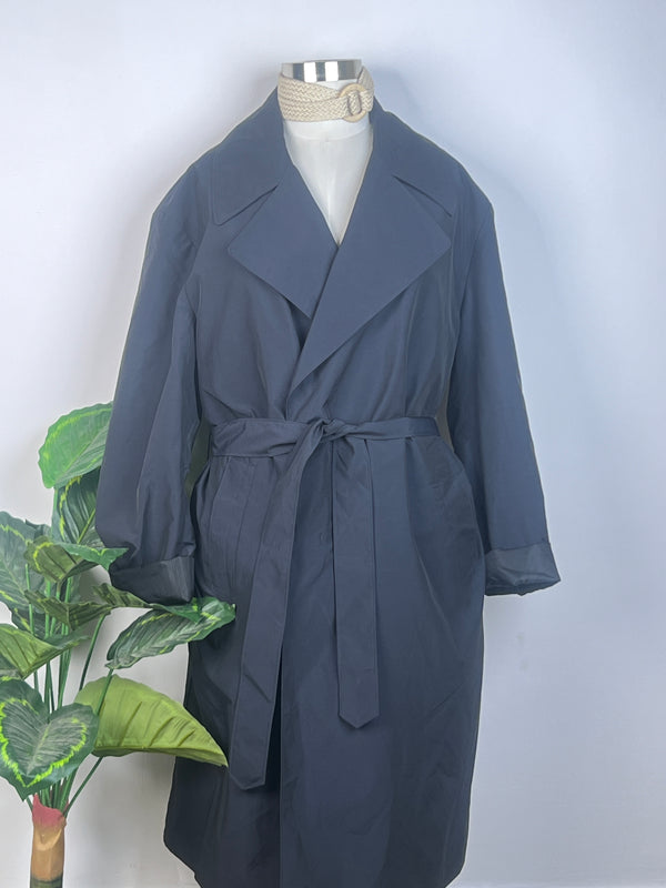 Classic Hooked-Buttoned Blue Trench Coat