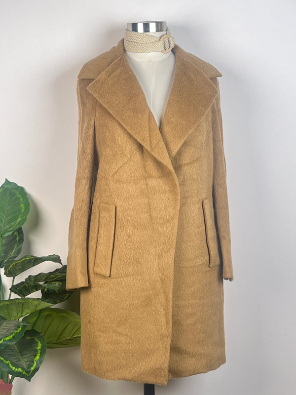 Retro Hooked-Buttoned Beige Fur Coat