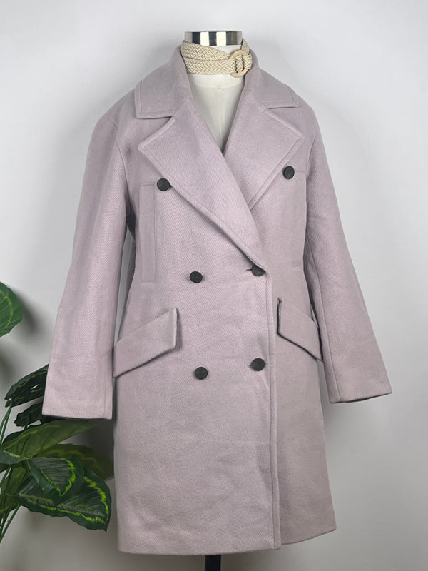 Trendy Double-Breasted Lavender Fur Coat