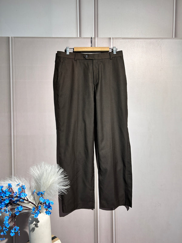 Brown Mid-Waist Straight-Fit Pants