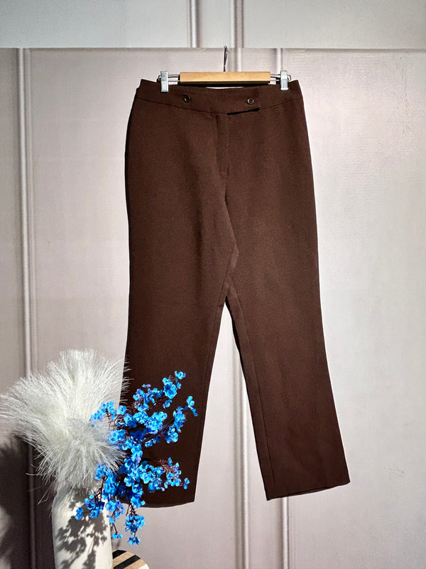 Brown High-Waist Straight-Fit Pants