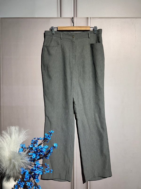 Gray Mid-Waist Straight-Fit Pants