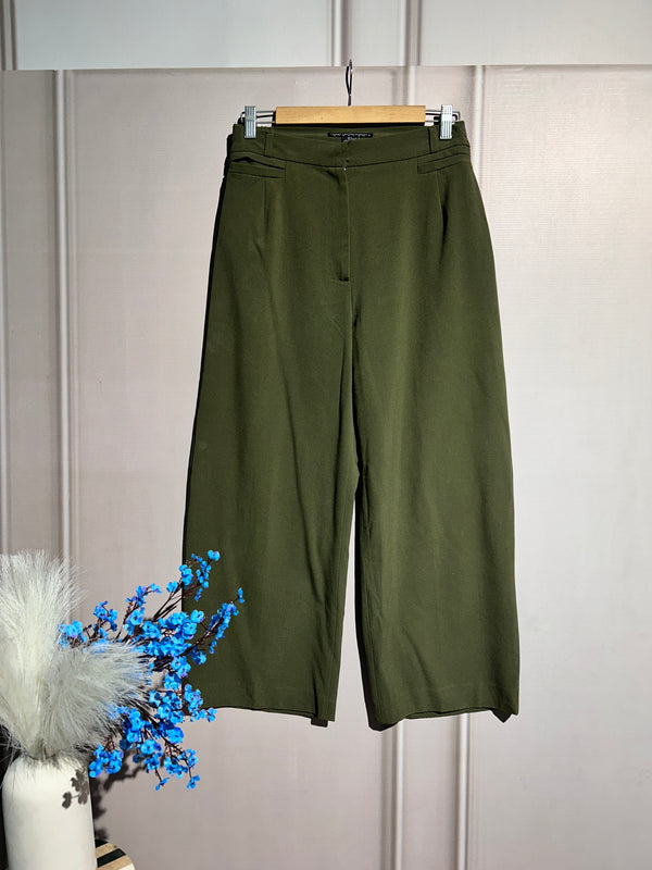 Green High-Waist Straight-Fit Pants