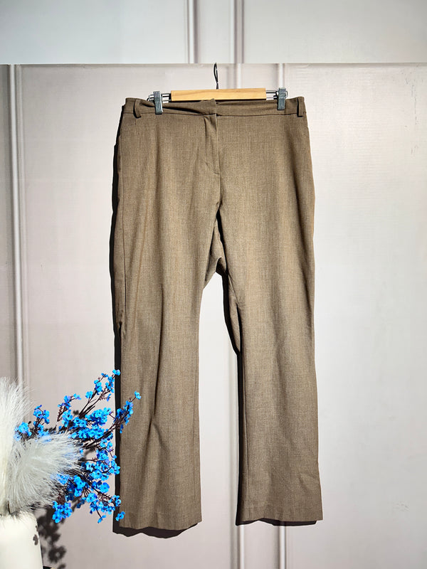 Beige High-Waist Straight-Fit Pants