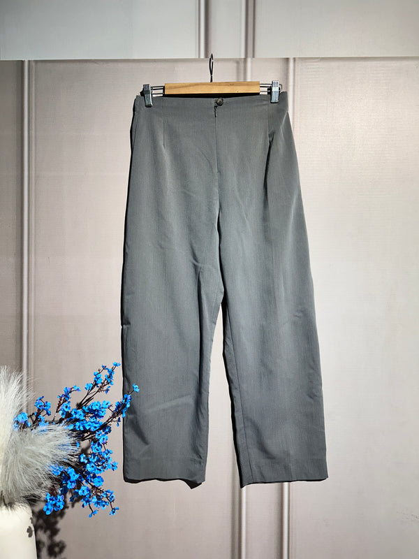 Gray High-Waist Straight-Fit Pants