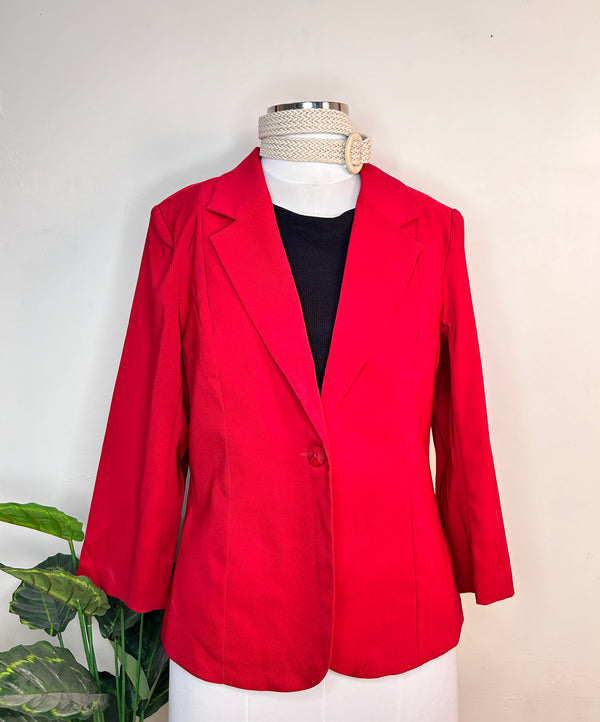 Classic Buttoned Solid Red Blazer