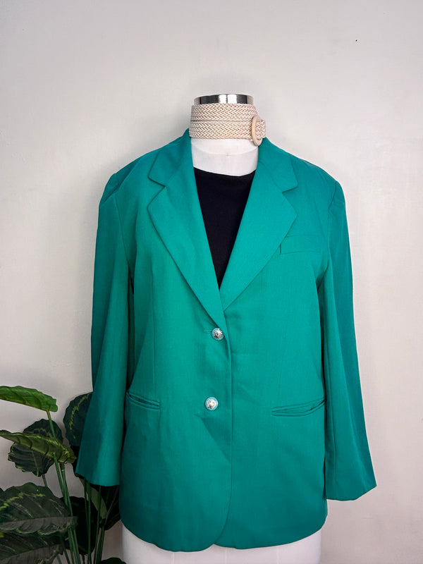 Stylish Buttoned Double Pocket Green Blazer