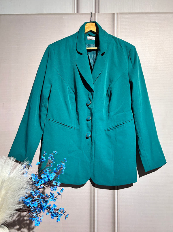 Trendy Buttoned Double Pocket Green Blazer