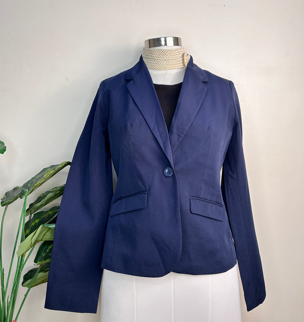 Elegant Buttoned Double Pocket Blue Blazer