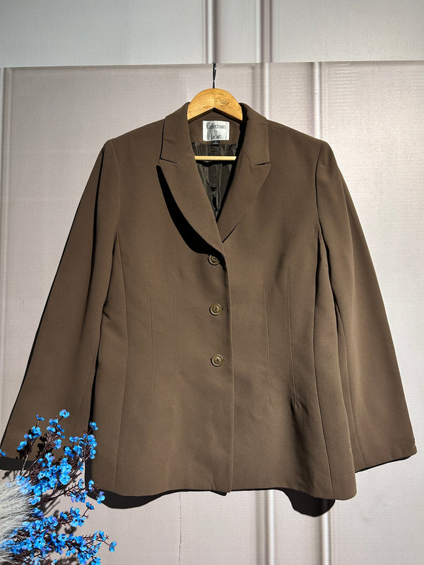 Regular Buttoned Solid Brown Blazer