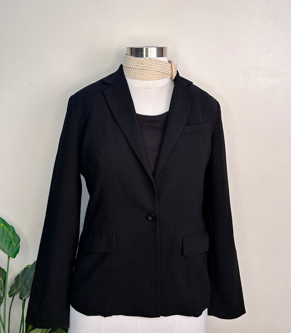 Retro Double Pocket Solid Black Blazer