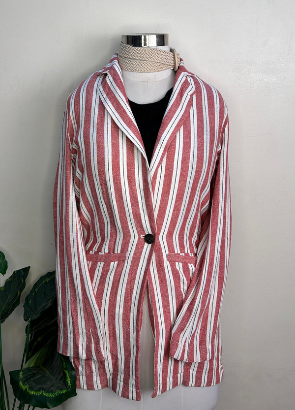 Retro Striped Double Pocket Multicolour Blazer