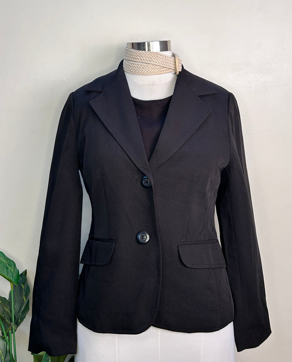 Elegant Buttoned Double Pocket Black Blazer